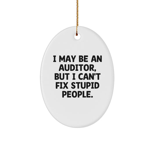 Funny Christmas Unique Gifts from Men to Auditor Friends Oval Ornament, I May Be An Auditor But I Cant Fix Stupid People Humor Gift for Coworkers, Oval Auditor - Image 1