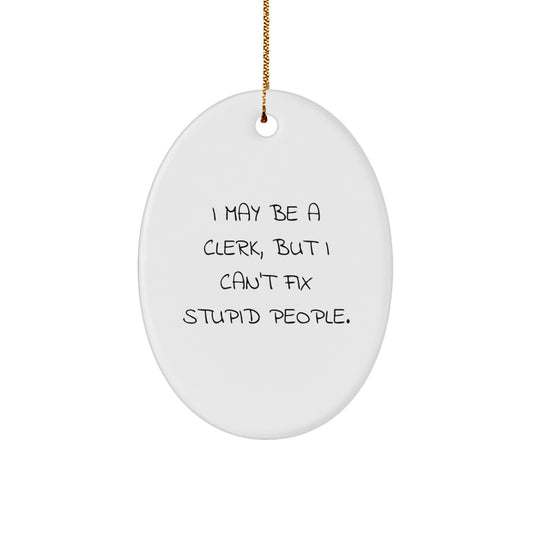 Christmas Gift for Her Clerk Oval Ornament Present Bright White - Image 1