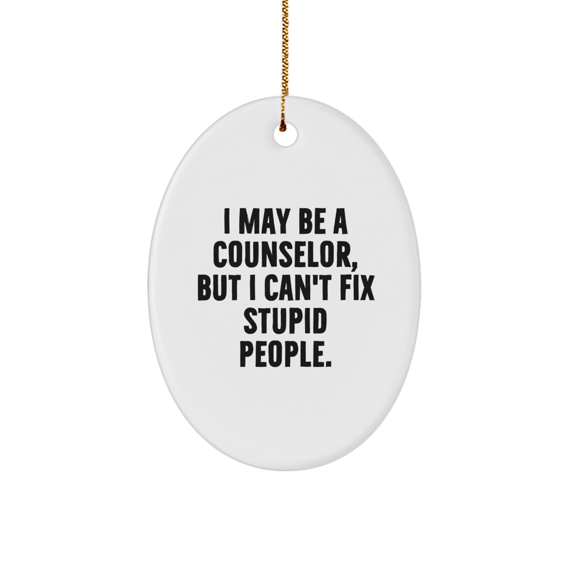 Funny Counselor Gifts from Friends - Oval Ornament for Counselor Office, 'I May Be A Counselor, But I Can't Fix Stupid People.' Motivational Christmas Unique Gifts - Image 1