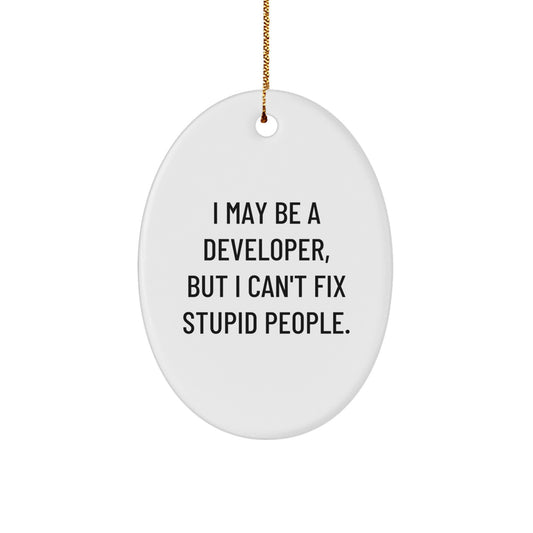 Funny Developer Oval Ornament, Gifts from Friends, Christmas Unique Gifts for Men, Developer Humor Quote, Oval Shaped White Ornament - Image 1