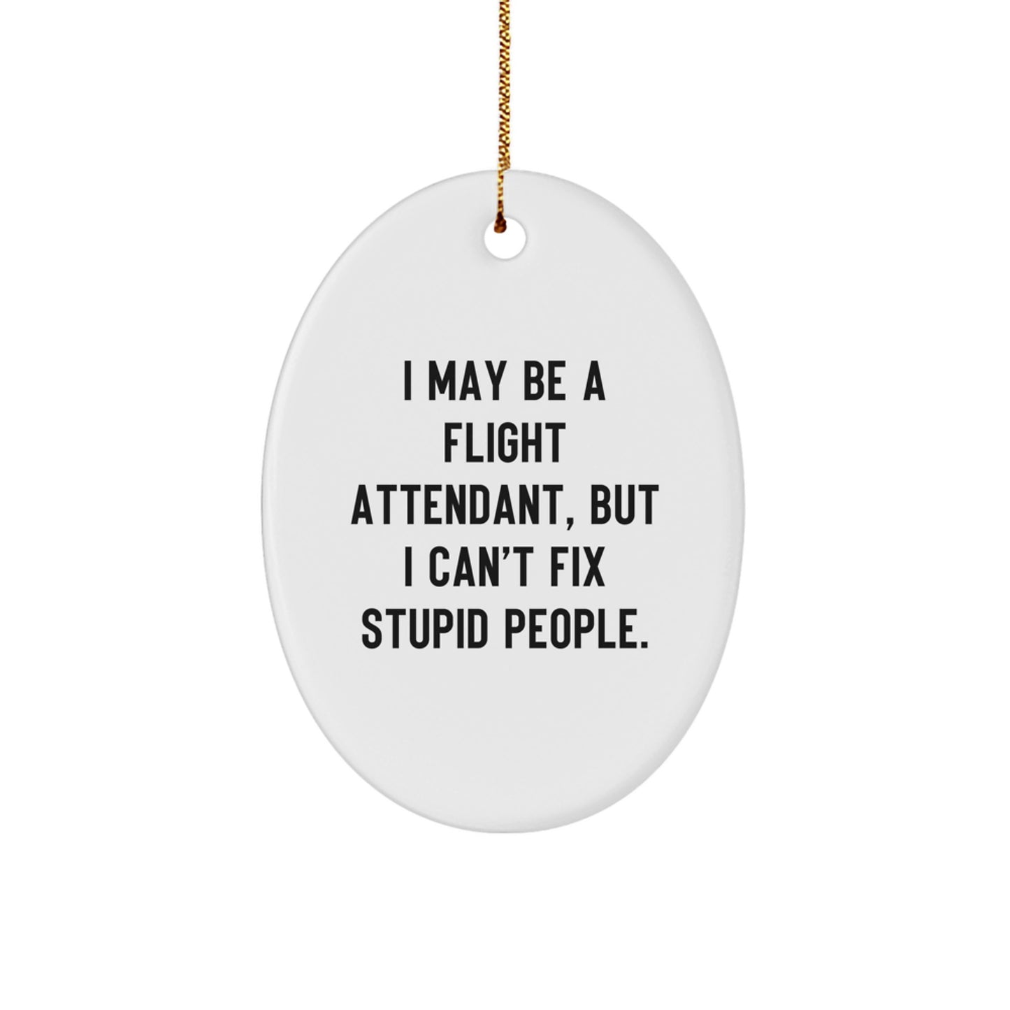 Funny Flight Attendant Christmas Unique Gifts for Men or Women, Oval Ornament - I May Be A Flight Attendant, But I Can't Fix Stupid People. - Image 1