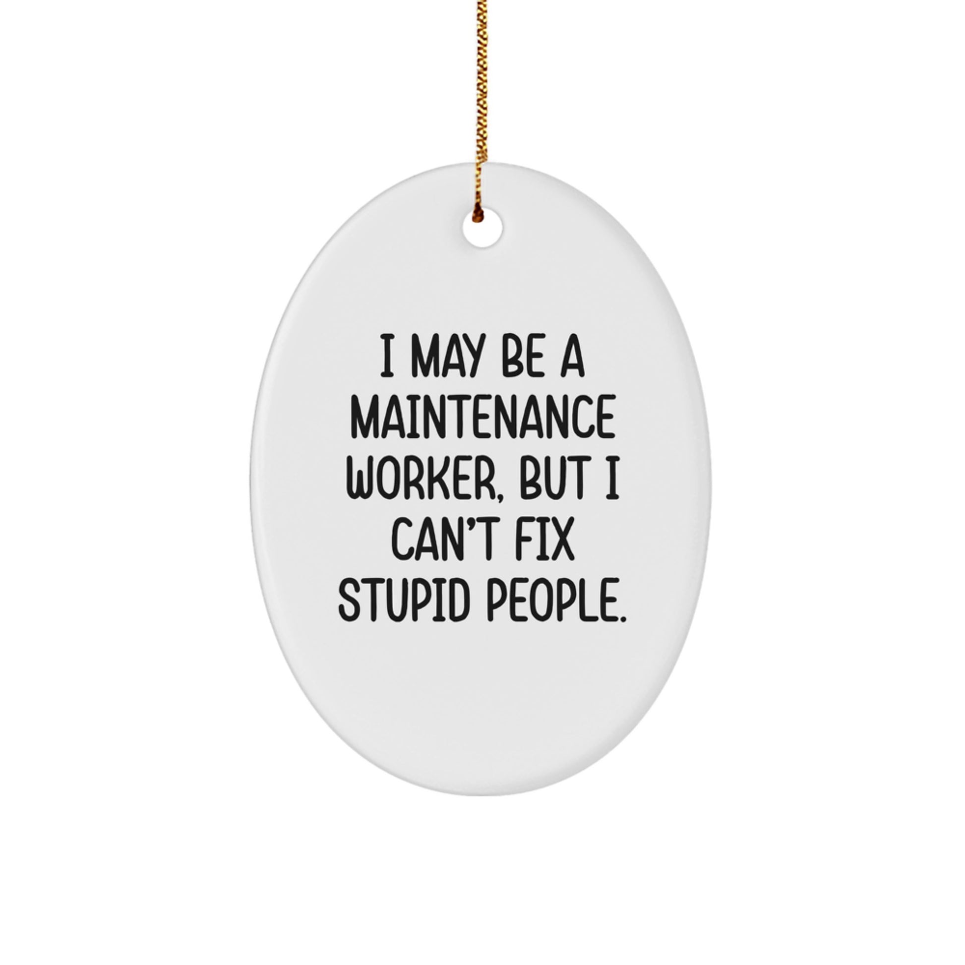 Funny Maintenance Worker Gifts from Family, Christmas Unique Gifts for Maintenance Worker Men, Oval Ornament, 'I May Be A Maintenance Worker, But I Can't Fix Stupid People.' - Image 1