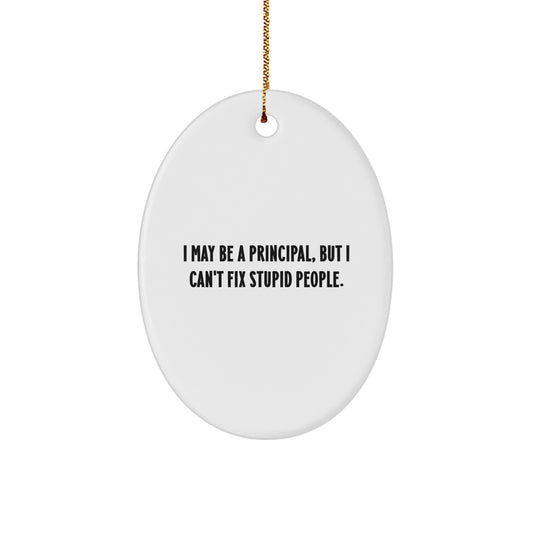 Funny Principal Gifts for Men - I May Be A Principal, But I Can't Fix Stupid People. Oval Ornament, Christmas Unique Gifts from Friends, Family - Image 1