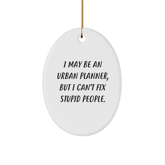 Urban Planner Gifts from Friends Christmas Unique Oval Ornament with Funny Quote - 'I May Be An Urban Planner, But I Can't Fix Stupid People.' for Men Women - Image 1