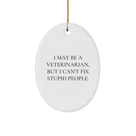 Funny Veterinarian Gifts for Men, Oval Ornament for Veterinarian Friends, I May Be A Veterinarian, But I Can't Fix Stupid People Christmas Unique Gifts from Friends - Image 1