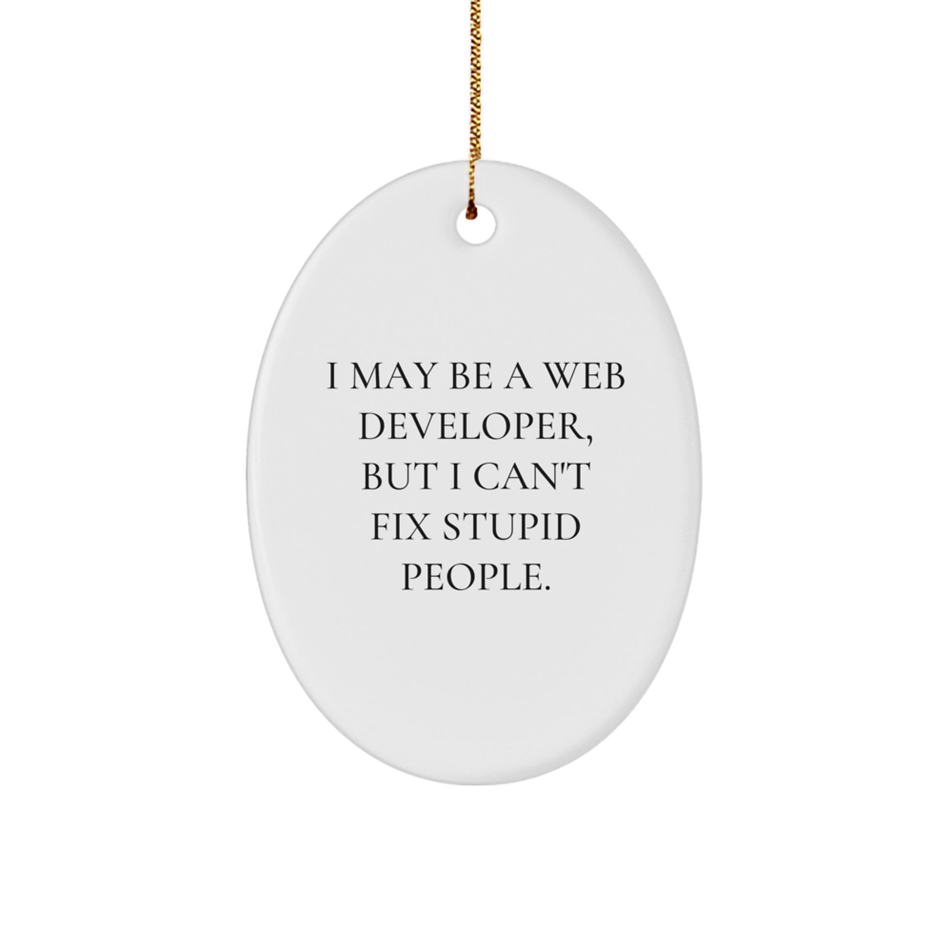 Funny Gifts for Web Developers - Oval Ornament with I May Be A Web Developer, But I Can't Fix Stupid People. Quote - Perfect Unique Christmas Unique Gifts from Family to Friends - Image 1