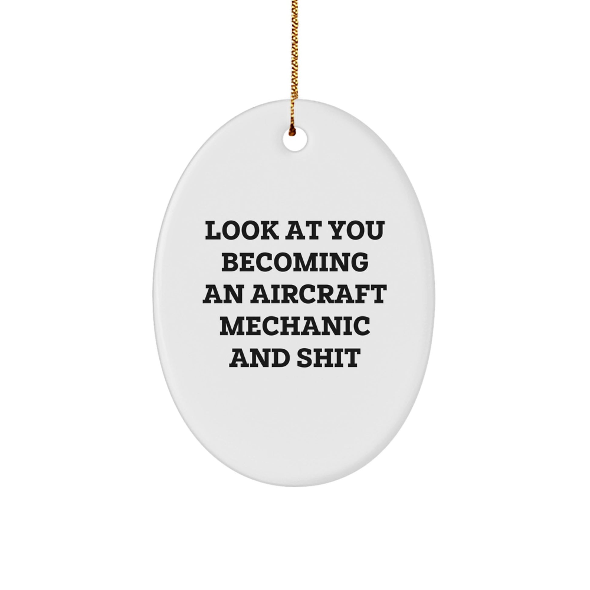 Unique Gifts from Friends for the Awesome Aircraft Mechanic in Your Life, Oval Ornament, Funny Quote: 'Look At You Becoming An - Image 1