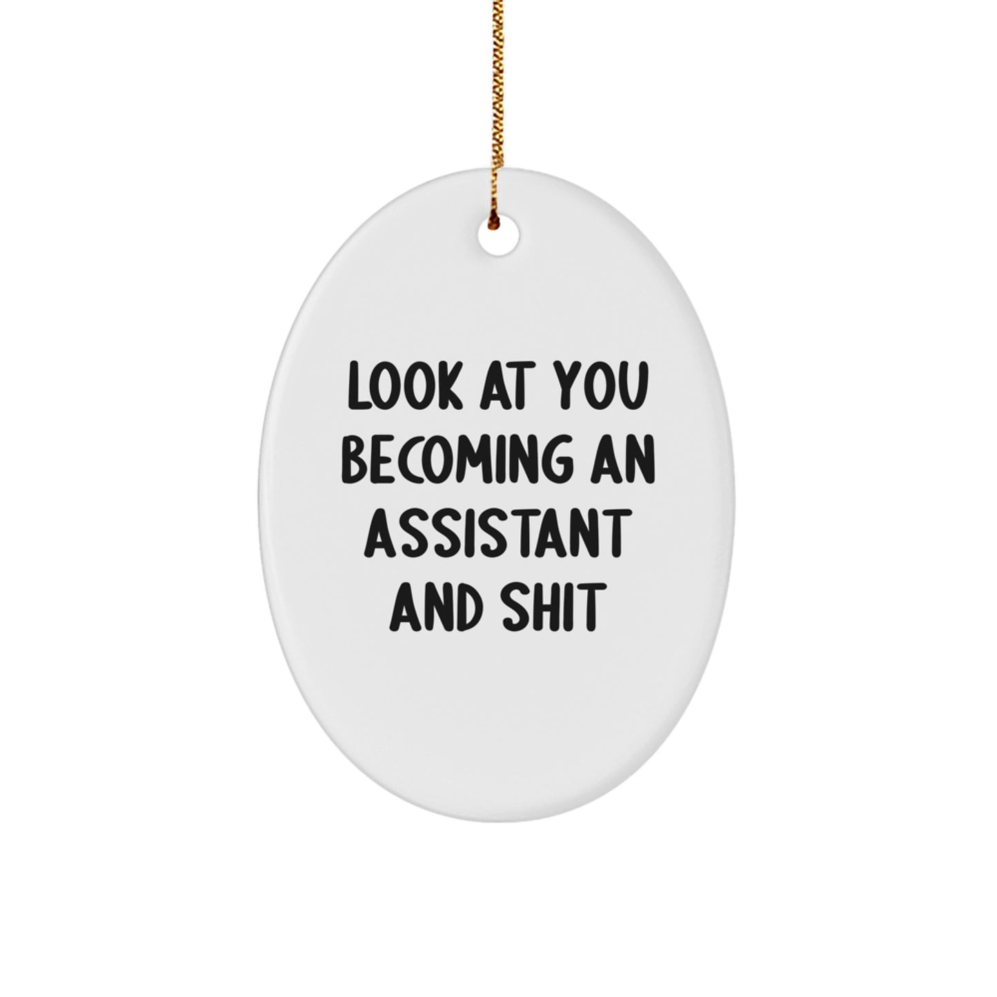Funny Christmas Unique Gifts from Men for Assistant - Oval Ornament, Look At You Becoming An Assistant And Shit, Cute Assistant - Image 1