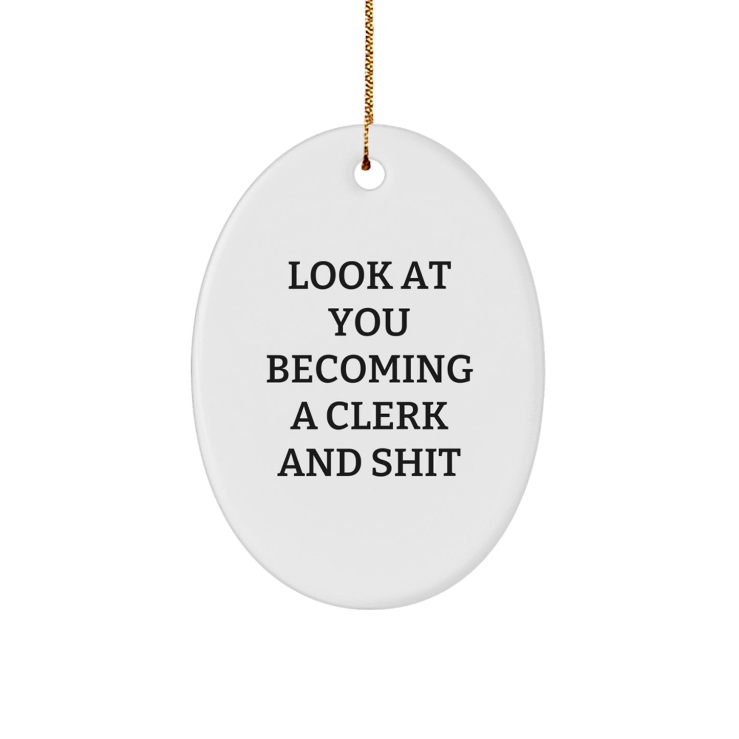 Funny Clerk Christmas Oval Ornament Gift for Office Workers, Unique Gifts from Coworkers to Friends and Family - Image 1