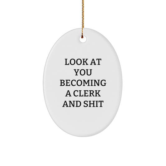Funny Clerk Christmas Oval Ornament Gift for Office Workers, Unique Gifts from Coworkers to Friends and Family - Image 1
