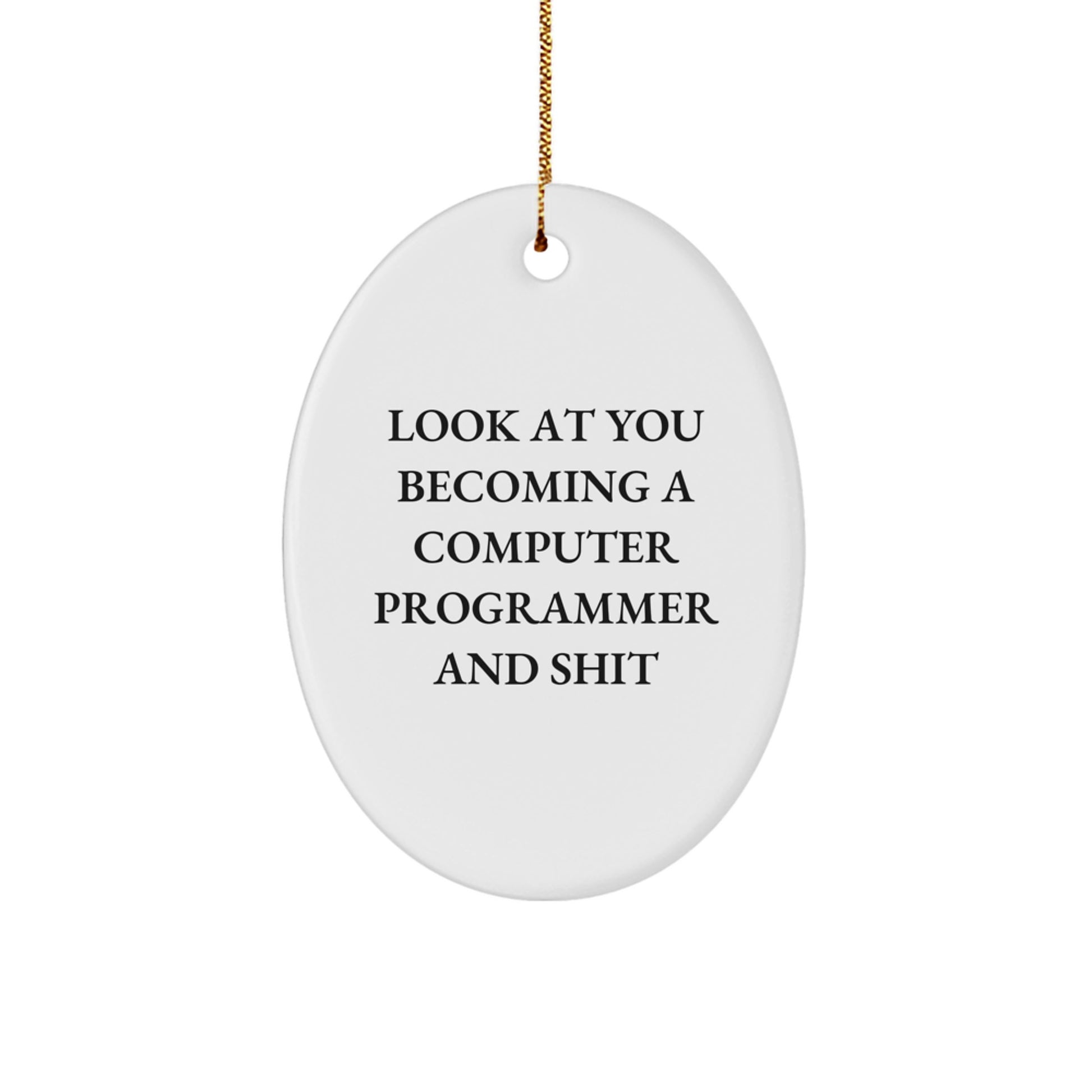 Funny Computer Programmer Gifts for Men Oval Ornament from Friends - Look At You Becoming A Computer Programmer And Shit, Christmas Unique Gifts for Family - Image 1