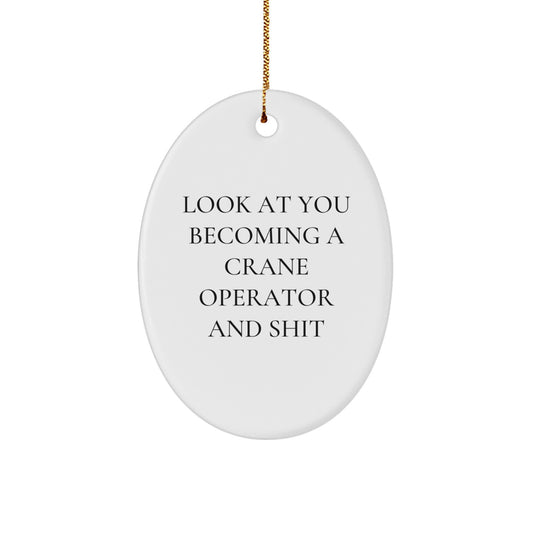 Christmas Gift for Her White Crane Operator Ornament Present - Image 1