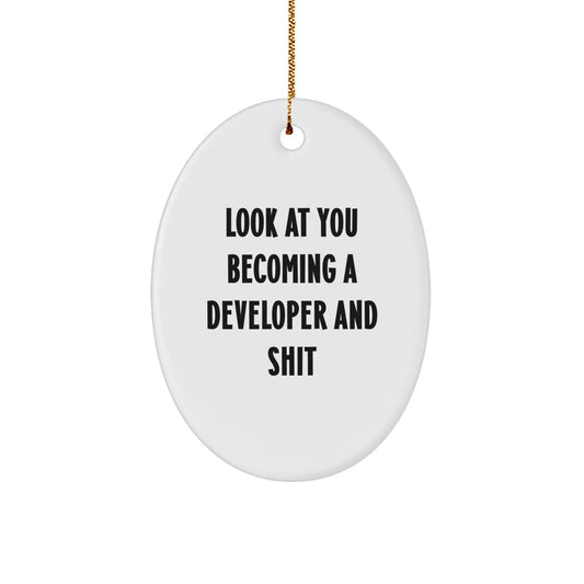 Christmas Gift Oval Ornament for Her Developer Surprise - Image 1