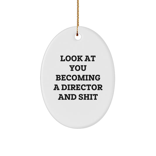 Funny Director Gifts from Friends, Unique Oval Ornament for Men or Women, Look At You Becoming A Director And Shit Christmas Decor - Image 1