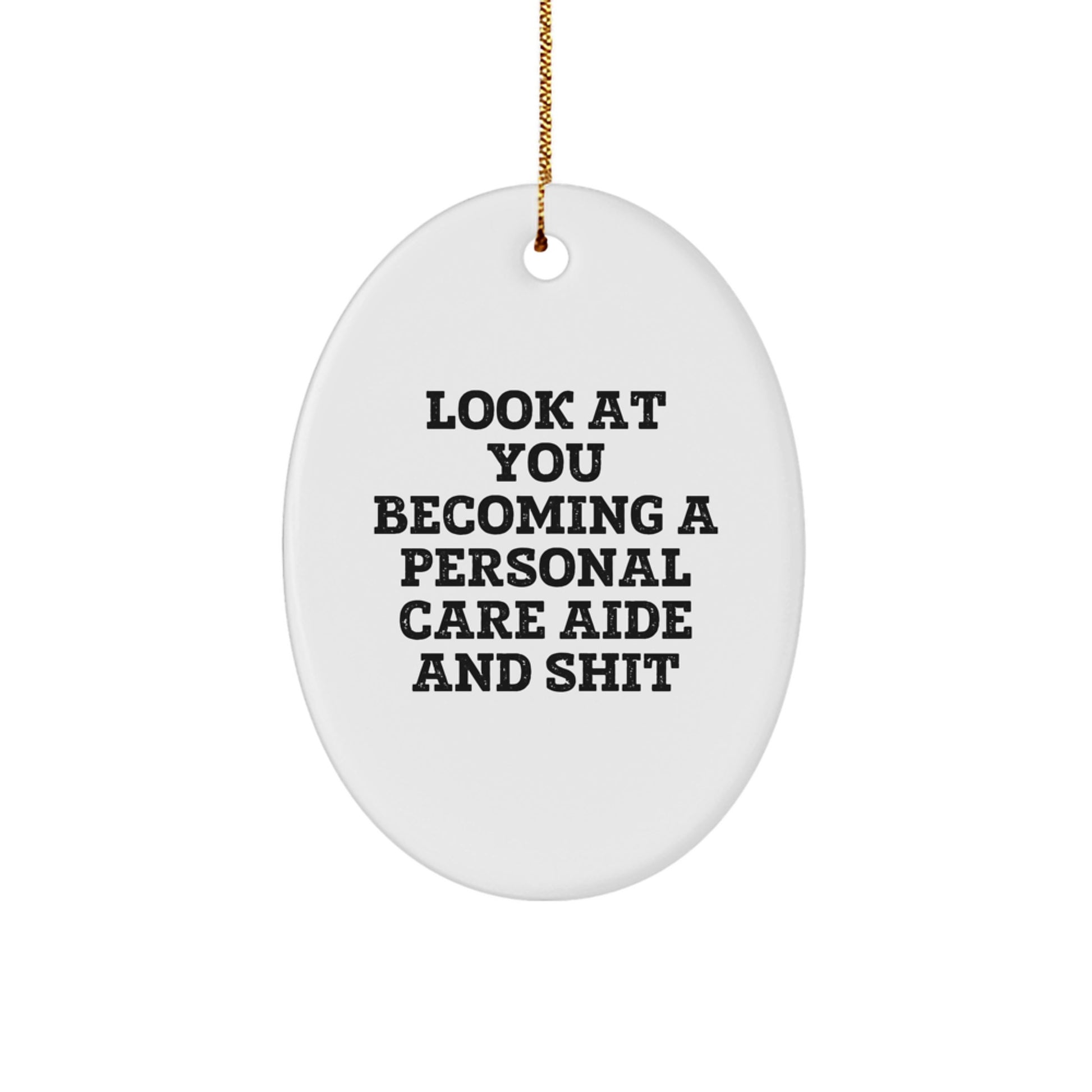Funny Personal Care Aide Oval Ornament Gifts from Men to Friends at Christmas - Look At You Becoming A Personal Care Aide And Shit - Image 1