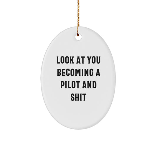 Funny Pilot Gifts, Oval Ornament for Pilot Enthusiasts, Christmas Unique Presents from Friends to Pilots - Image 1