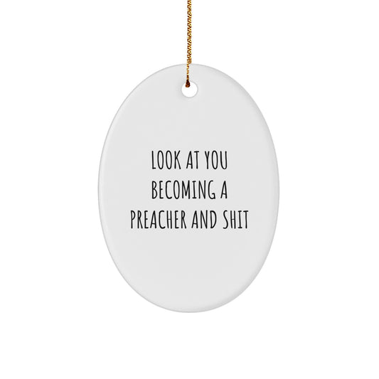 Funny Preacher Oval Ornament Gifts from Friends and Family for Men, Unique Christmas Unique Gift Idea for Pastor - Image 1