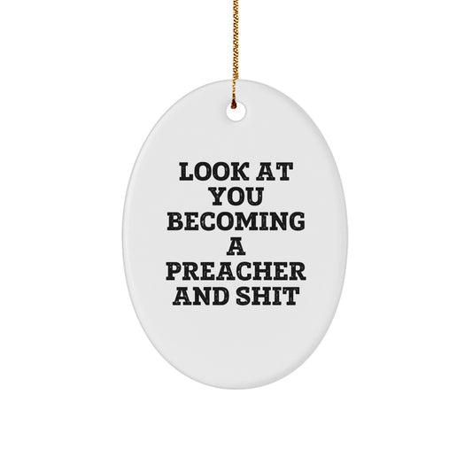 Funny Preacher Gift Ideas - Oval Ornament for Preachers, Christmas Unique Gifts from Friends, Coworkers, Family - Image 1