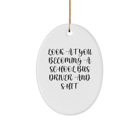 Christmas Gift for Her School Bus Driver Oval Ornament Present - Image 1