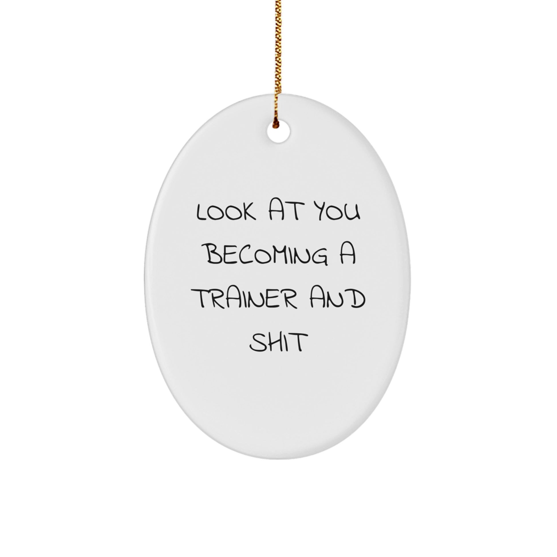 Funny Trainer Gifts from Men for Trainer, Oval Ornament Christmas Unique Gifts, Trainer Oval Ornament Look At You Becoming A Trainer And Shit - Image 1