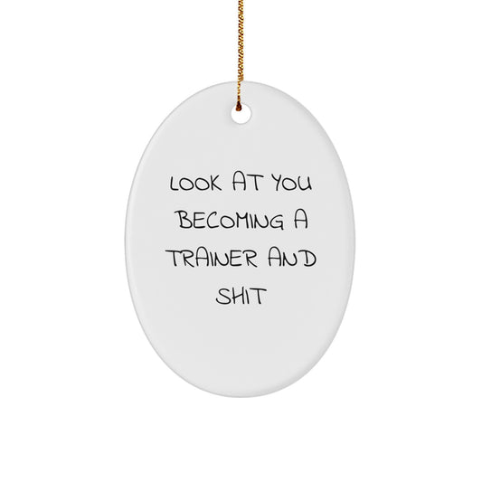 Funny Trainer Gifts from Men for Trainer, Oval Ornament Christmas Unique Gifts, Trainer Oval Ornament Look At You Becoming A Trainer And Shit - Image 1