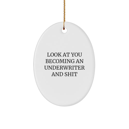 Funny Underwriter Gifts for Men - Oval Ornament with 'Look At You Becoming An Underwriter And Shit' Quote, Ideal Gifts from Friends or Coworkers for Underwriter at Christmas - Image 1