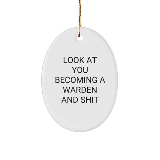 Witty Warden Christmas Ornament Gift for Friends - Novelty Oval Keepsake - Image 1