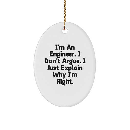 Funny Engineer Oval Ornament Gifts for Engineer Friends and Family, Christmas Unique Gifts from Men to Women, Oval Ornament Engineer Humor - Image 1