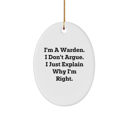 Funny Warden Gifts - Oval Ornament for Warden, Warden Christmas Unique Gifts from Men, Funny Gifts for Warden - Image 1