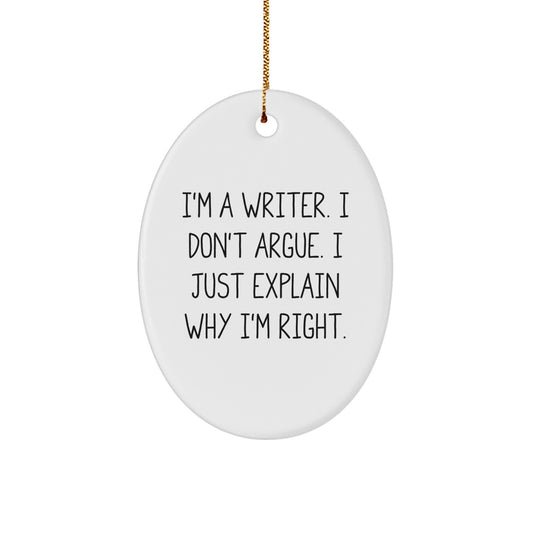 Funny Writer Christmas Oval Ornament Gifts from Family, Friends, or Coworkers for Writer - Image 1