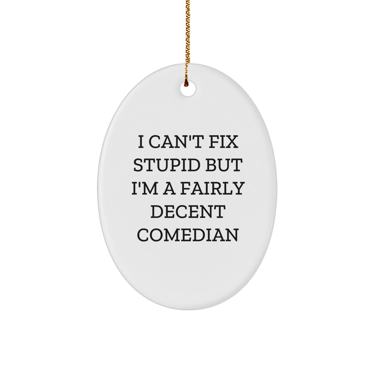 Christmas Unique Gift for Her Comedian Oval Ornament – I Can't Fix Stupid - Image 1