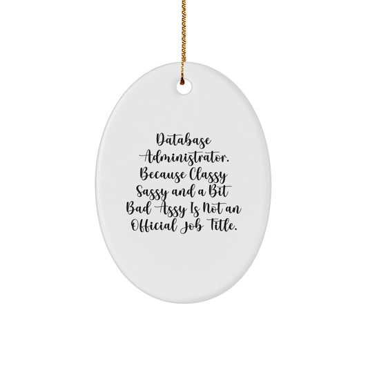 Database Administrator Oval Ornament Funny Gifts from Friends for Coworkers - Classy Sassy And A Bit Fearlessy Is Not An Official Job Title Christmas Unique Decorations - Image 1