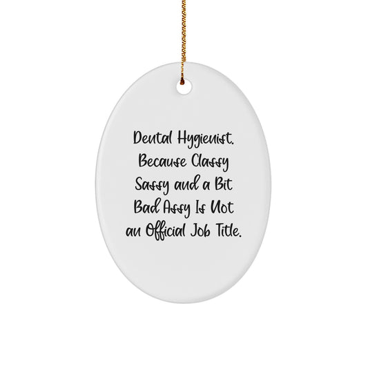 Funny Dental Hygienist Gifts from Friends and Family - Oval Ornament, Merry Christmas Unique Presents for Dentists - Image 1