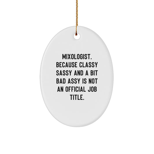 Funny Mixologist Gifts from Friends, Oval Ornament for Men, 'Mixologist. Because Classy Sassy And A Bit Fearlessy Is Not An Official Job Title.' Christmas Unique Gifts - Image 1