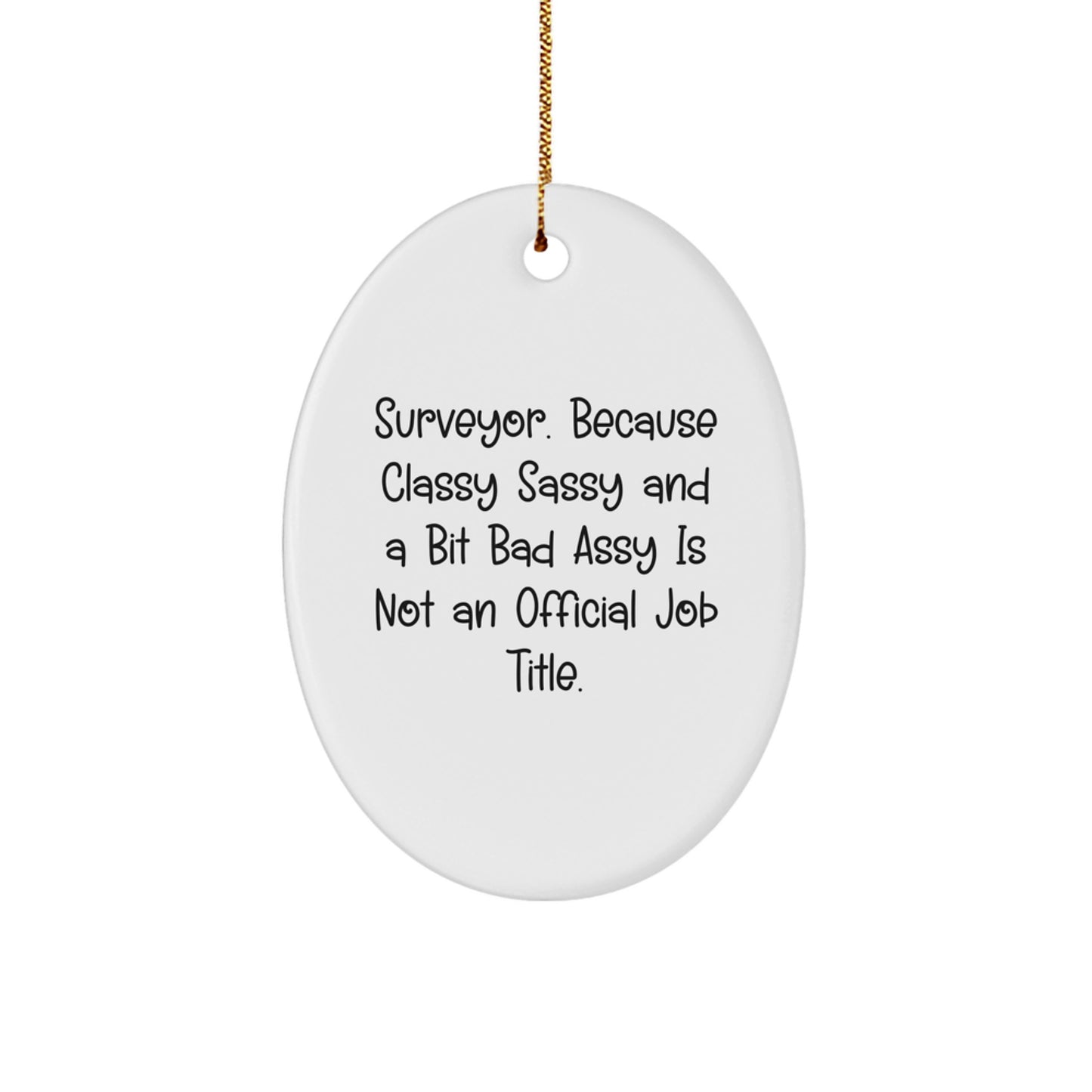 Funny Surveyor Gifts for Men, Oval Ornament Christmas Unique Gifts from Friends - 'Surveyor. Because Classy Sassy And A Bit Fearlessy Is Not An Official Job Title.' - Image 1