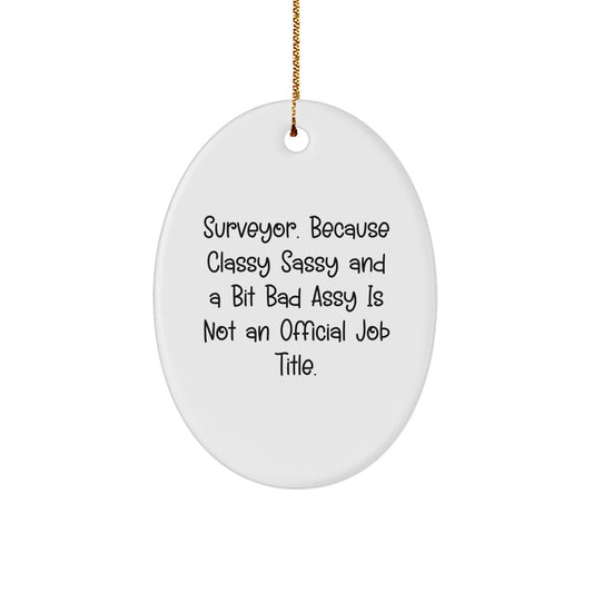 Funny Surveyor Gifts for Men, Oval Ornament Christmas Unique Gifts from Friends - 'Surveyor. Because Classy Sassy And A Bit Fearlessy Is Not An Official Job Title.' - Image 1