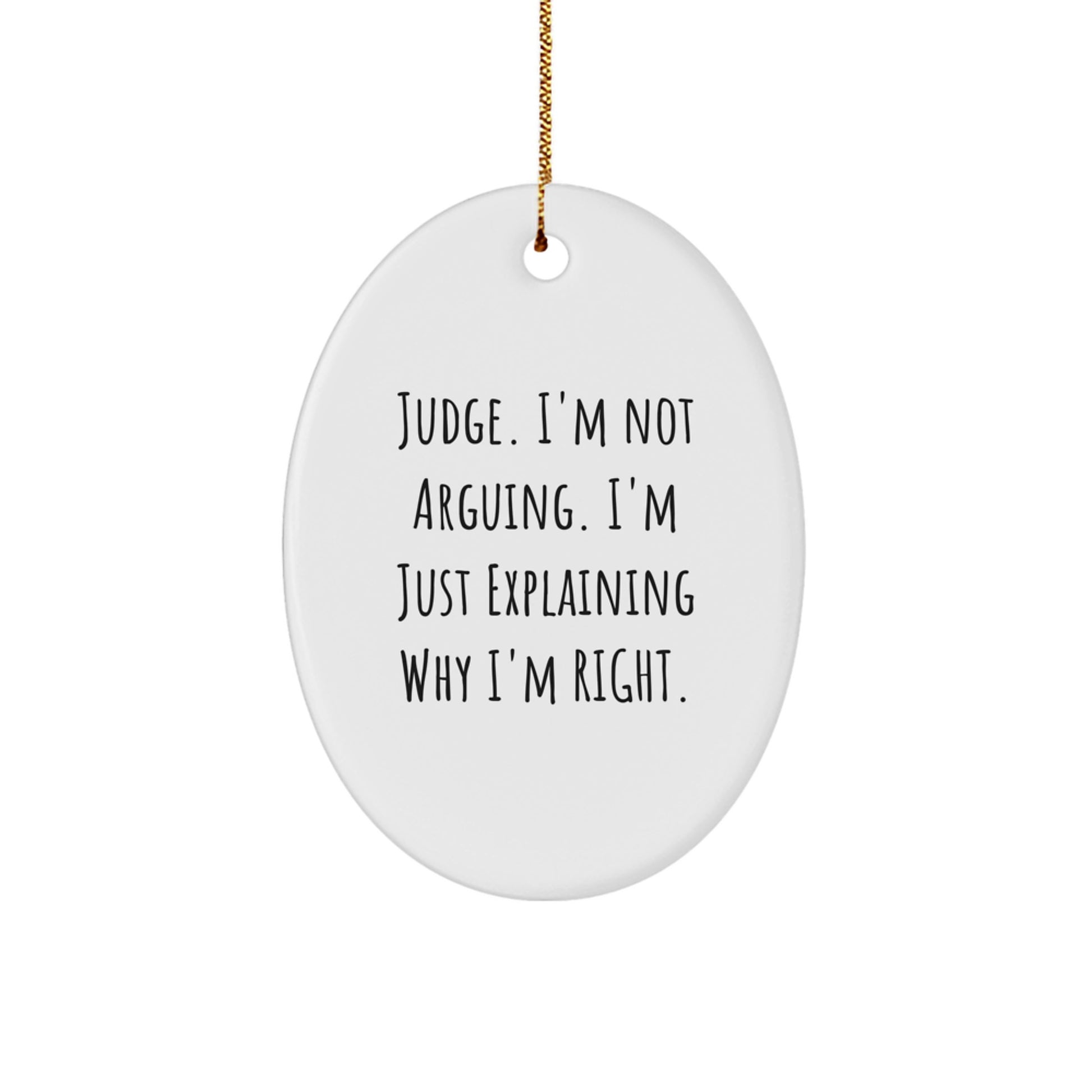 Judge's Humor Oval Ornament, Funny Gift for Men, Unique Christmas Unique Gifts from Friends, 'Judge, I'm Not Arguing. I'm Just Explaining Why I'm Right.' - Image 1