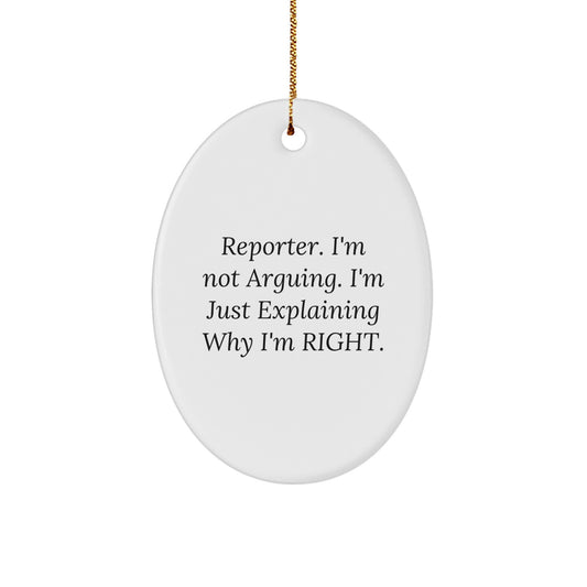 Funny Reporter Gifts from Men to Coworkers, Oval Ornament with Inspirational Quote, Unique Christmas Decorations for Office - Image 1