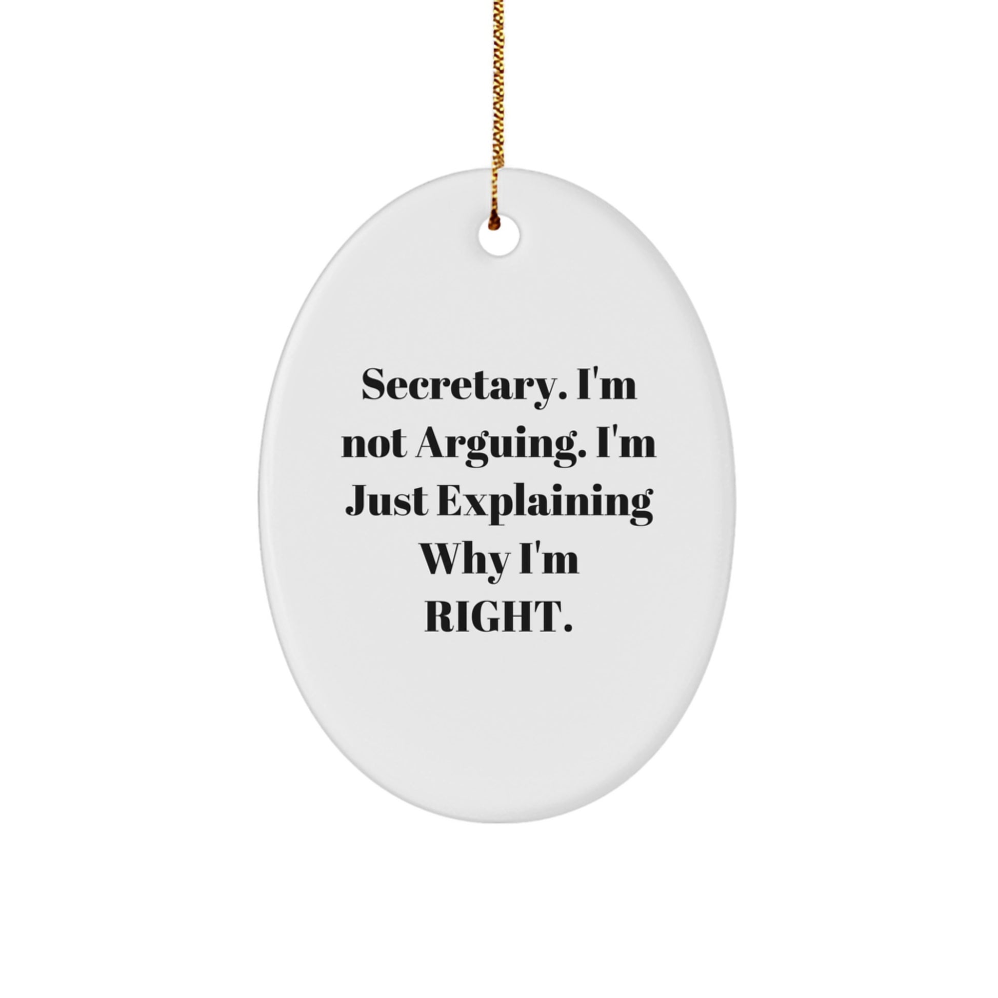 Funny Oval Secretary Ornament Gifts from Friends for Christmas, 'I'm Not Arguing, Secretary Gift for Coworkers, Oval Ornament for Christmas Unique Gifts - Image 1