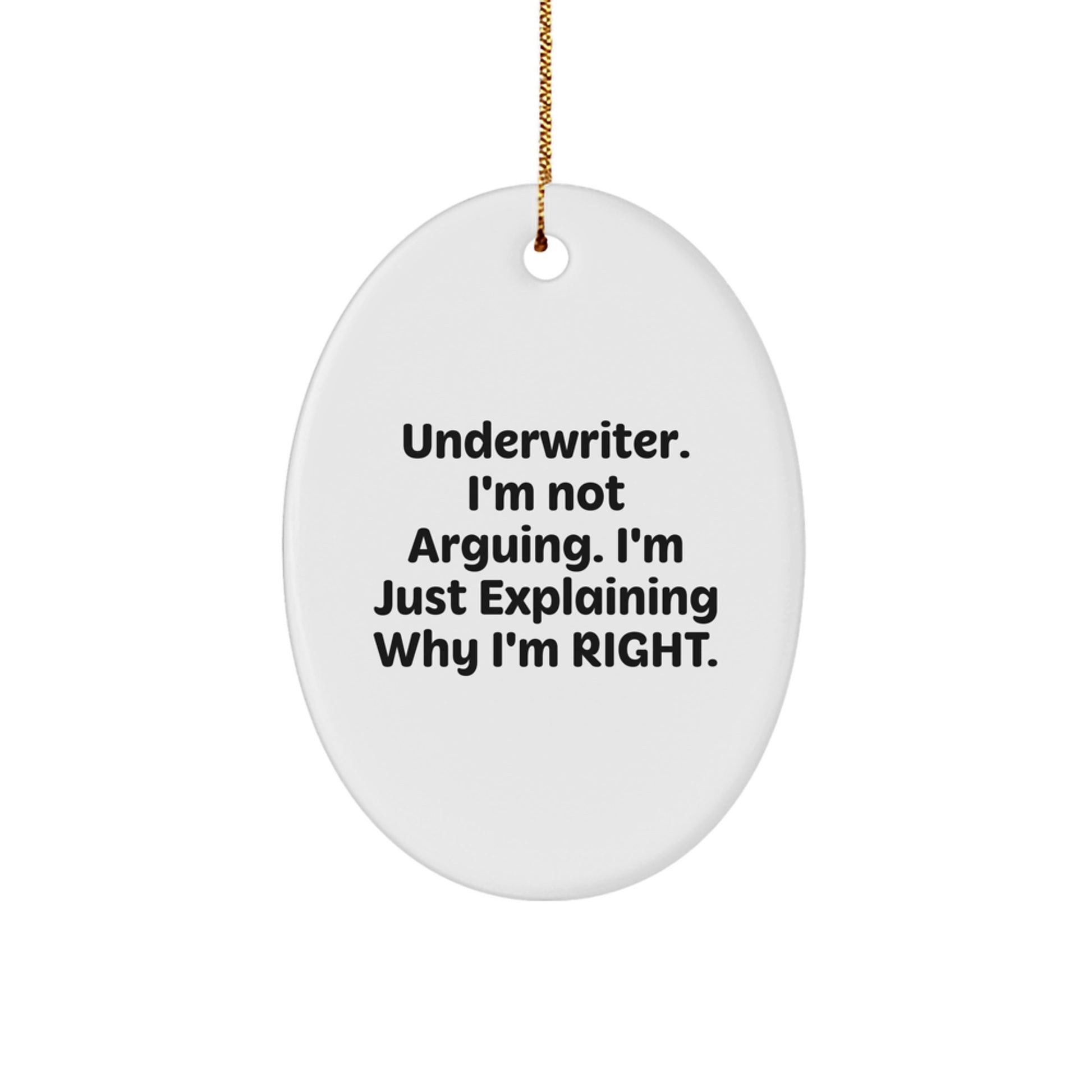 Funny Underwriter Gifts for Men, Oval Ornament with 'I'm Not Arguing. I'm Just Explaining Why I'm Right.' Quote, Christmas Unique Gifts from Men - Image 1