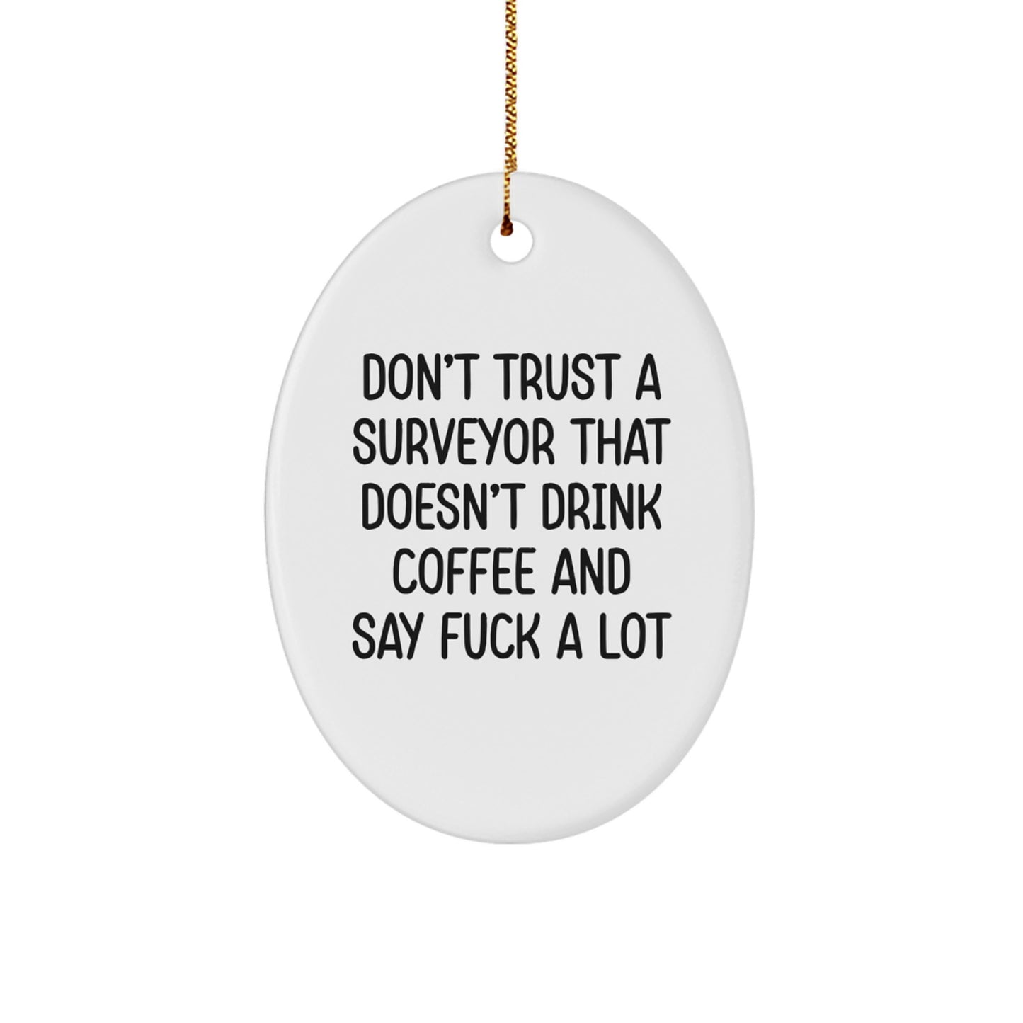 Funny Surveyor Gifts, Oval Ornament, Christmas Unique Decorations from Friends for Surveyors with Don't Trust A Surveyor - Image 1