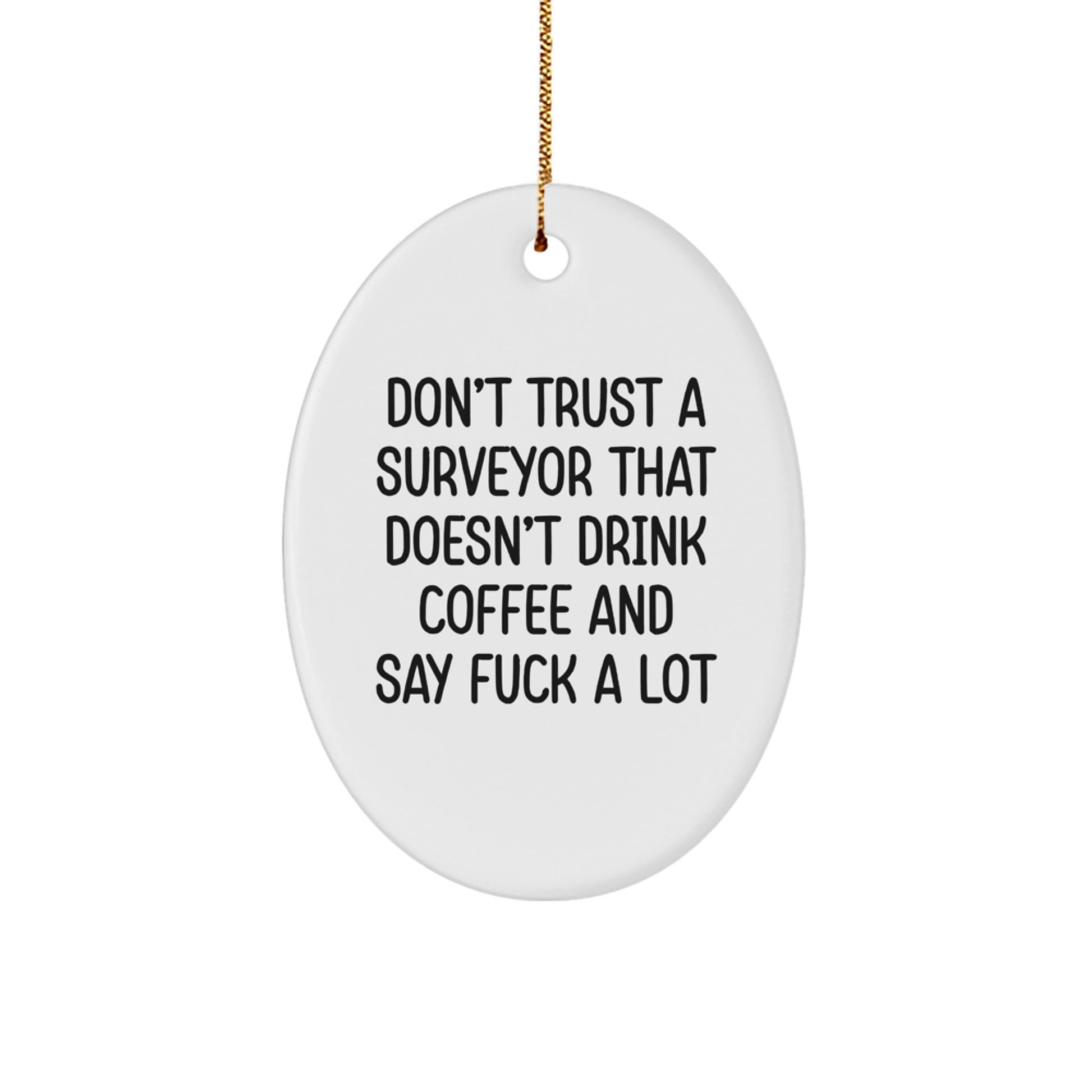 Funny Surveyor Gifts, Oval Ornament, Christmas Unique Decorations from Friends for Surveyors with Don't Trust A Surveyor - Image 1