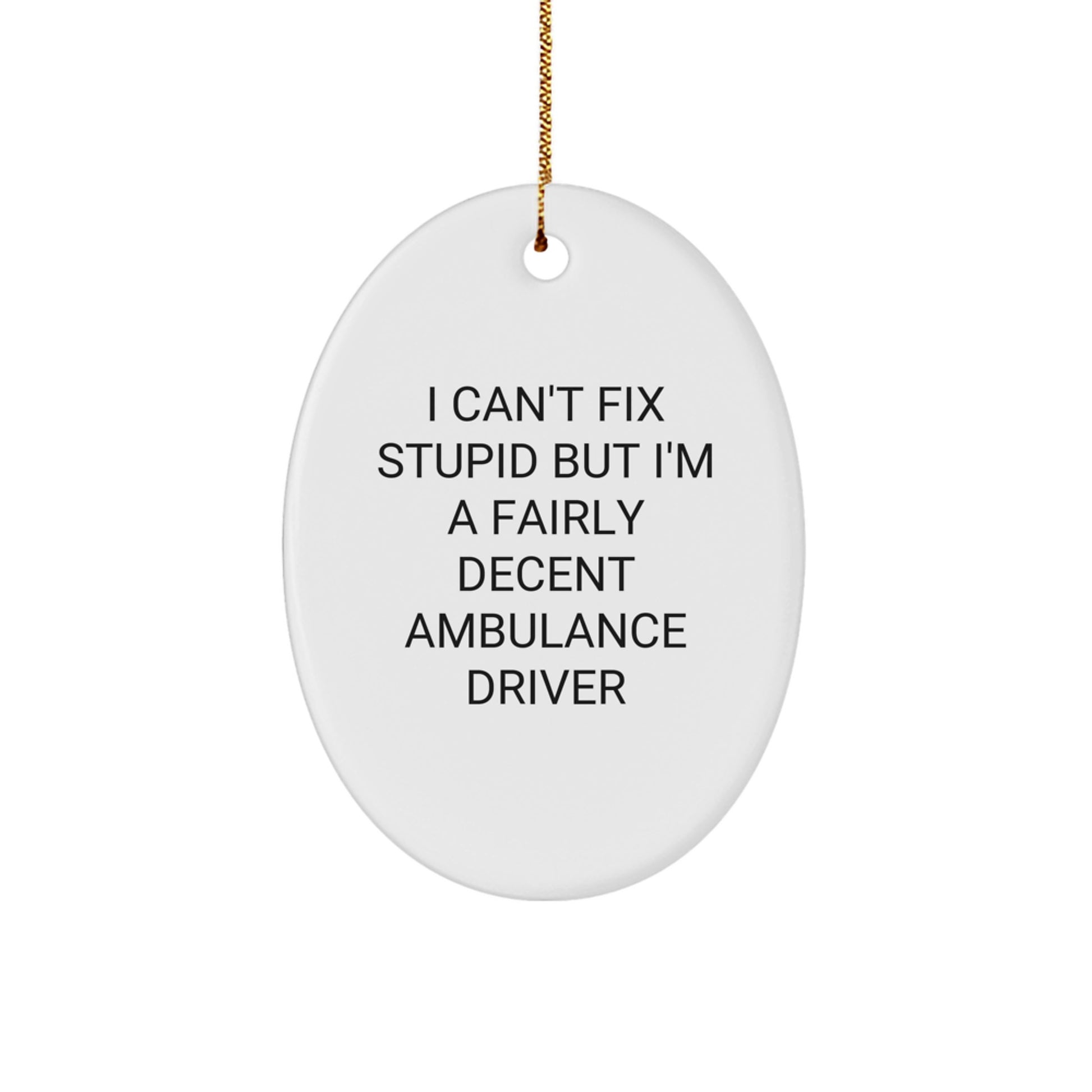 Funny Ambulance Driver Gifts from Friends and Family - Oval Ornament for Ambulance Driver with I Can't Fix Stupid Quote, Christmas Unique Gifts for Ambulance Drivers - Image 1