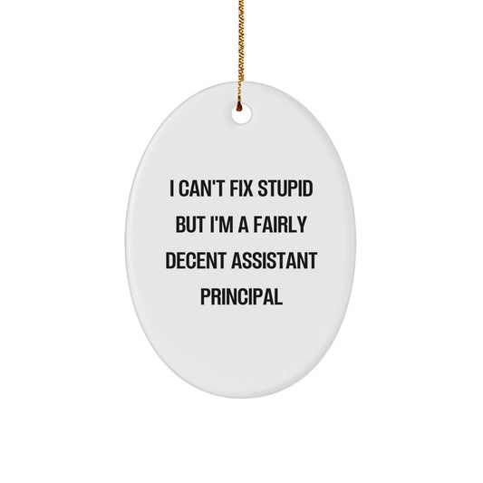 Funny Assistant Principal Gifts - Oval Ornament with I Can't Fix Stupid Quote, Gifts from Friends for Christmas - Image 1