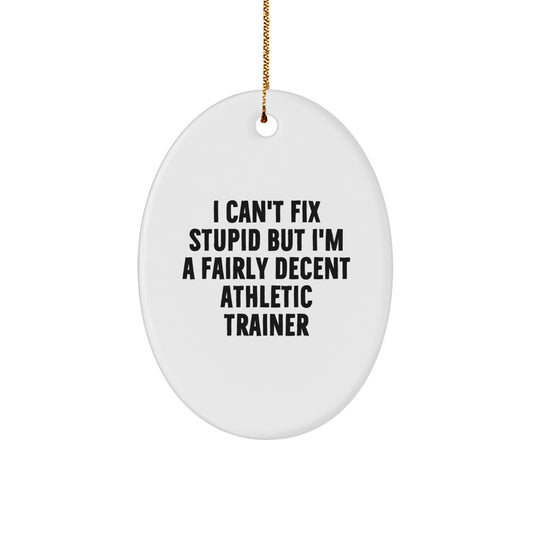 Funny Athletic Trainer Gifts from Friends - Oval Ornament for Christmas Unique Gifts, I Can't Fix Stupid But I'm A Fairly Decent Athletic Trainer, Gift for Athletic Trainer - Image 1