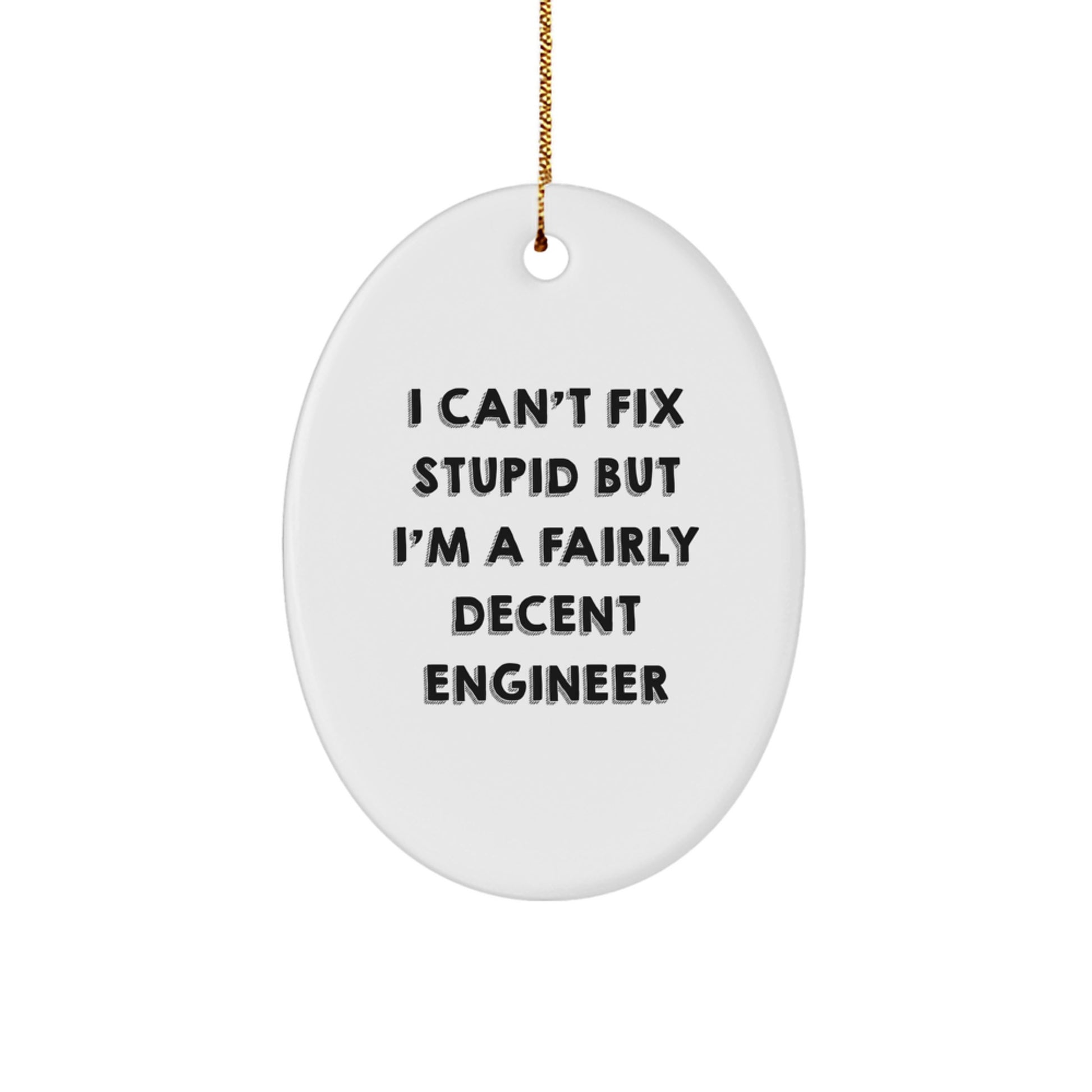 Funny Engineer Gifts from Friends for Christmas - Oval Ornament I Can't Fix Stupid But I'm A Fairly Decent Engineer - Image 1