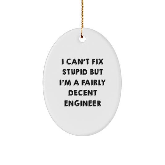 Funny Engineer Gifts from Friends for Christmas - Oval Ornament I Can't Fix Stupid But I'm A Fairly Decent Engineer - Image 1
