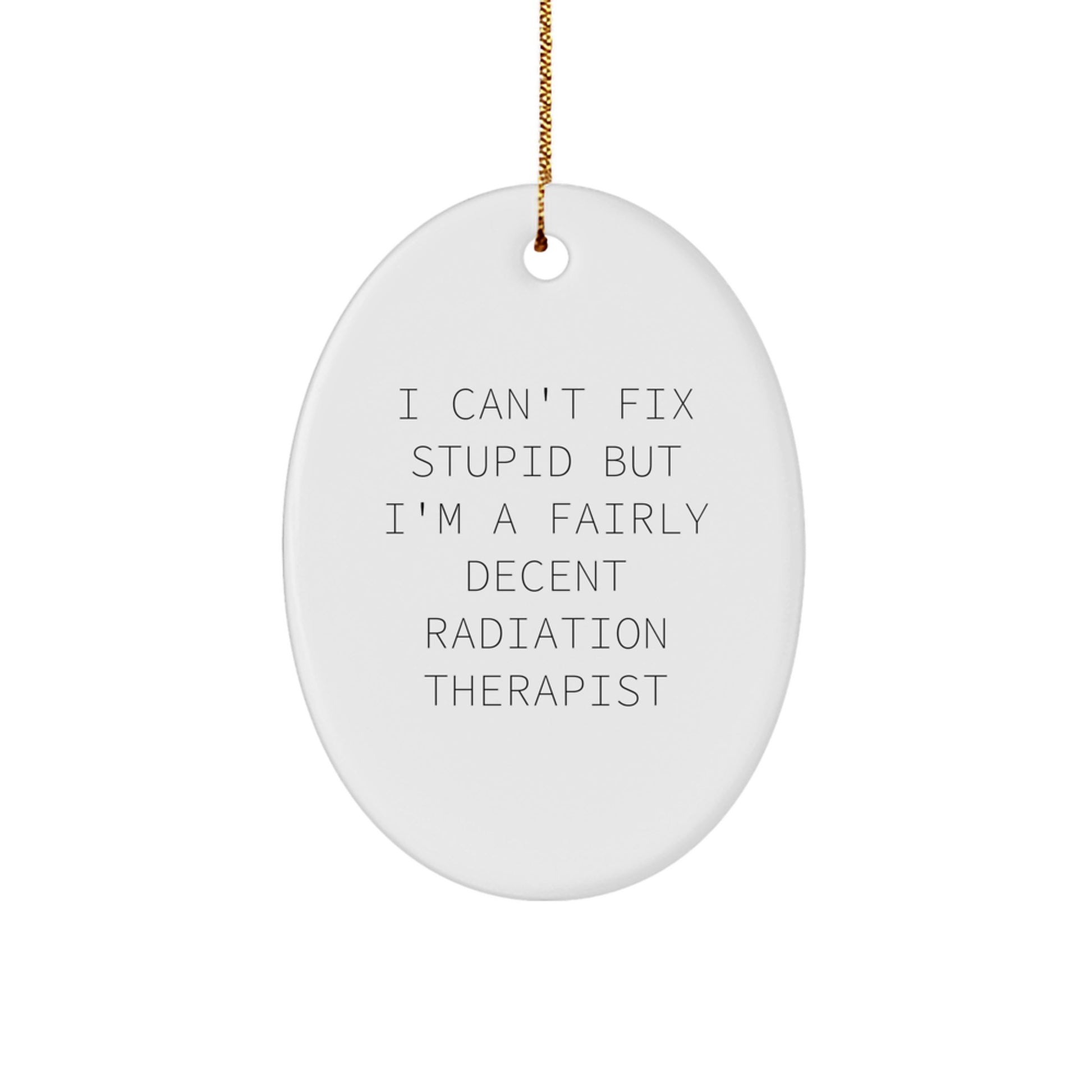 Funny Radiation Therapist Gifts for Men, Oval Ornament with I Can't Fix Stupid But I'm A Fairly Decent Radiation Therapist Quote, Christmas Unique Gifts from Coworkers to Radiation Therapist - Image 1