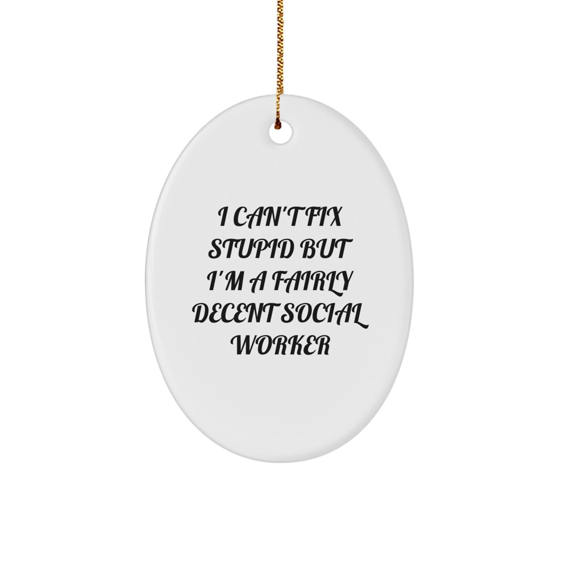 Social Worker Gifts Funny Oval Ornament I Can't Fix Stupid But I'm A Fairly Decent Social Worker Gifts for Men Women Friends Coworkers Family - Image 1