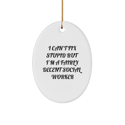 Social Worker Gifts Funny Oval Ornament I Can't Fix Stupid But I'm A Fairly Decent Social Worker Gifts for Men Women Friends Coworkers Family - Image 1